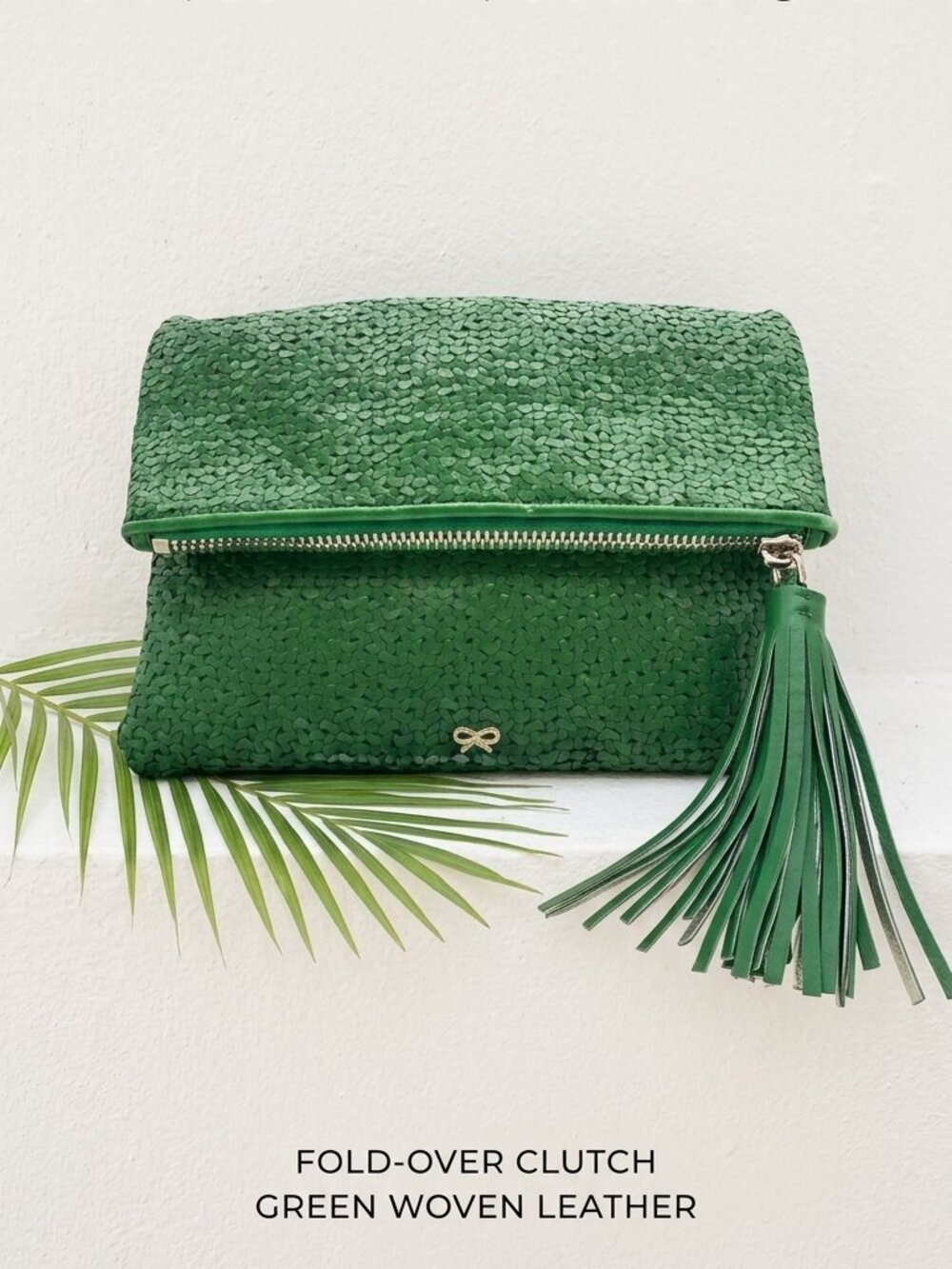 Anya Hindmarch Green Woven Leather Crossbody Bag Tassel Foldover Clutch Quiet Lu